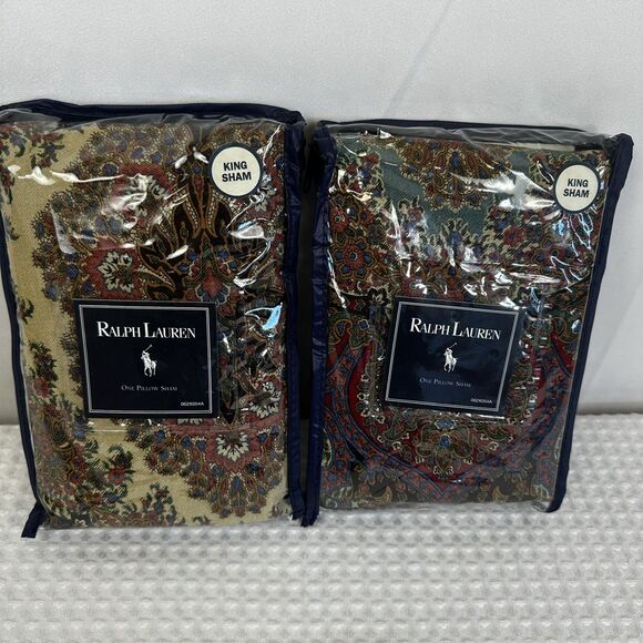 Vintage Ralph Lauren EMERSON PAISLEY Pair of King Pillow Shams-Braided Trim - Picture 4 of 5